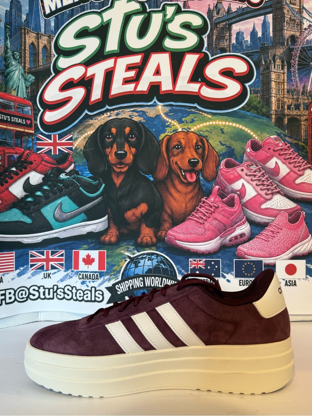 adidas Women’s VL Court Bold Sneakers - Burgundy & Cream - Picture 5 of 8